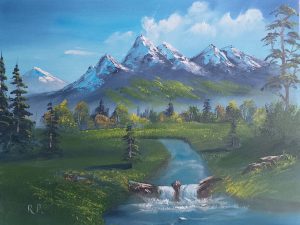 Mountain landscape with river and trees